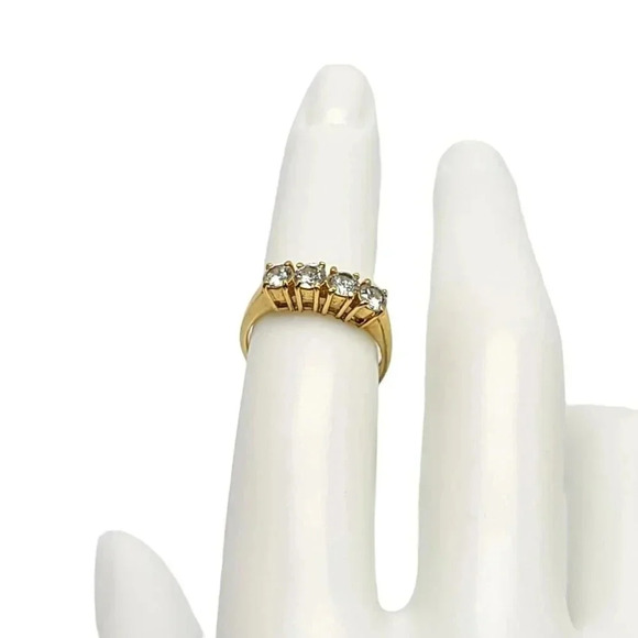 Clear Rhinestone Four Stone Gold Plated Vintage Cocktail Ring Size 5 Vintage - Picture 2 of 6